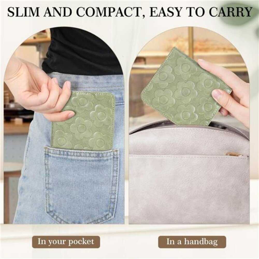 RFID blocking small wallet for women slim bifold card holder embossed leather - Picture 6 of 7